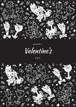 Vector Illustration Of Cats In Love For A Romantic Day. Pictures Of Cats In Vector Format For The Design Of A Romantic Celebration, Postcards, Posters, Invitations, Hot Stand, Souvenirs.
