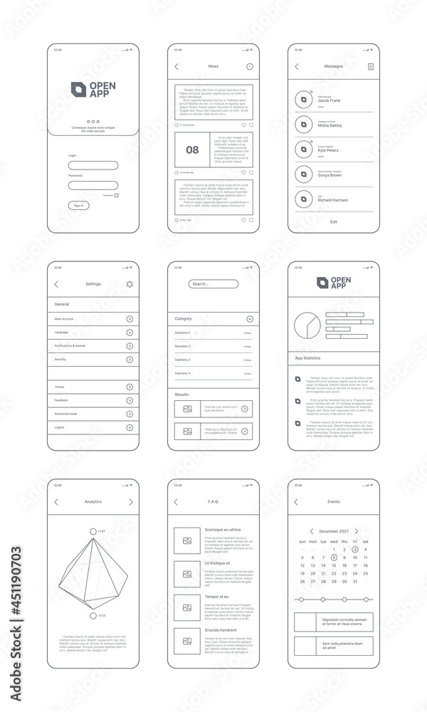 Web ui kit line. Wireframes for clean design projects websites ...