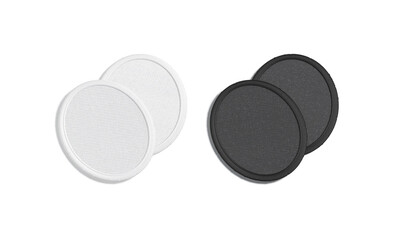 blank black and white round embroidered patch mockup pair, isolated