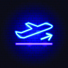 Poster - Plane Takeoff Neon Sign. Vector Illustration of Flight Promotion.