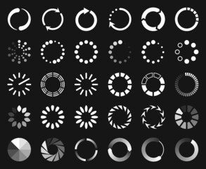 Poster - Circle loader icon, buffer, upload and download progress bar. Circular preloading, progression bars, website buffering icons vector set. Indicators showing waiting time on web interface