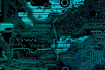 Fototapete - Dark background of silhouettes of the computer motherboards overlay for the design of the company's IT site. Circuit board. Electronic computer hardware technology. 