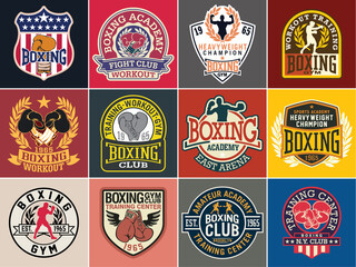 boxing academy badges and symbols collection vector set of different patches for sports wear print e