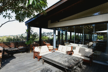 View of nice luxury terrace and garden of comfortable modern home