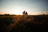 Fototapeta  - Lovely couple walking in the summer field
