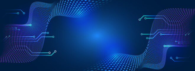 Digital internet communication on blue background. Hi-tech vector illustration with various technology elements. Wide Cyber security internet and networking concept. Abstract global sci fi concept.