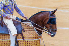 Bullfighter On Horse Performing On Arena