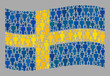 Mosaic waving Sweden flag designed of person items. Vector demographics collage waving Sweden flag designed for social applications. Sweden flag collage is created of random men items.