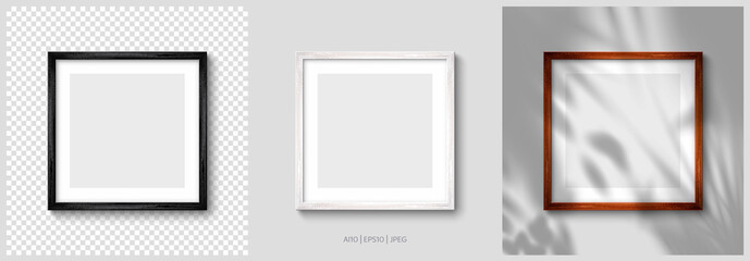 Wall Mural - Layout of wooden picture frames (Black, White, brown) in colors. Realistic vector illustration Ai, Eps, Jpeg files