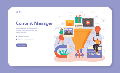 Content manager web banner or landing page. Idea of digital strategy