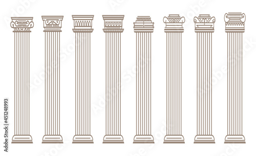 Greek and roman architecture classic stone colomns. outline vector illustration. architecture column and pillar