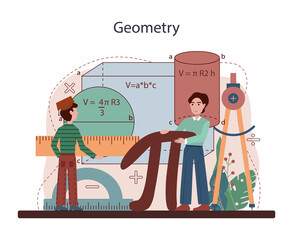 Wall Mural - Math school subject. Students studying geometry. Science, technology