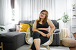 © mojo_cp - Happy plus size lady fat woman Love yourself. overweight female body confidence women’s health care concept