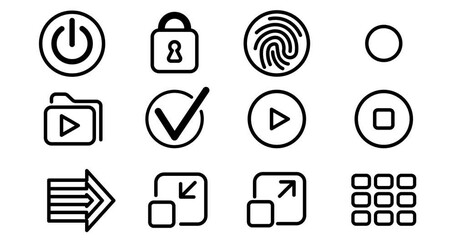 Sticker - A 4K illustration of an icon set for start, play, and control buttons in outline design, animated on a white background