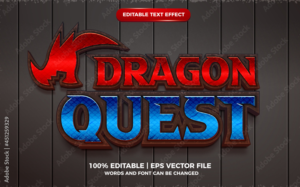 dragon quest 3d editable text effect cartoon game template style Stock ...