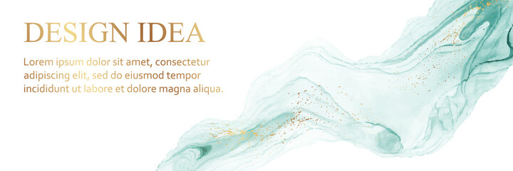 Wall Mural - modern watercolor background or elegant card design or banner or header with abstract teal ink waves