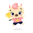 © Bonbonny - Cute cartoon flat doodle animals sport winners with gold medal and cup. Llama sport winner