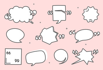 Fototapete - Set of empty comic speech bubbles with halftone shadows on pink background. Hand drawn retro cartoon stickers. Pop art style. Flat cartoon vector illustration