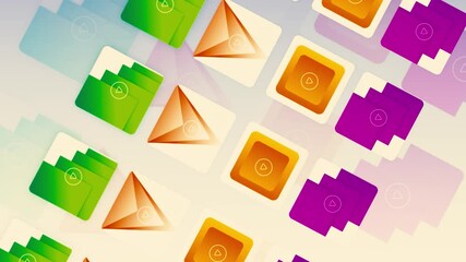 Poster - Abstract rows of different smartphone icons isolated on a pink background, seamless loop. Motion. Concept of online communication and smart technologies.