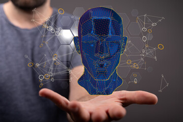 Poster - Human head and brain.Deep learning , Machine learning and artificial intelligence , AI Technology,