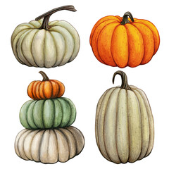 Watercolor hand drawn fall pumpkin composition