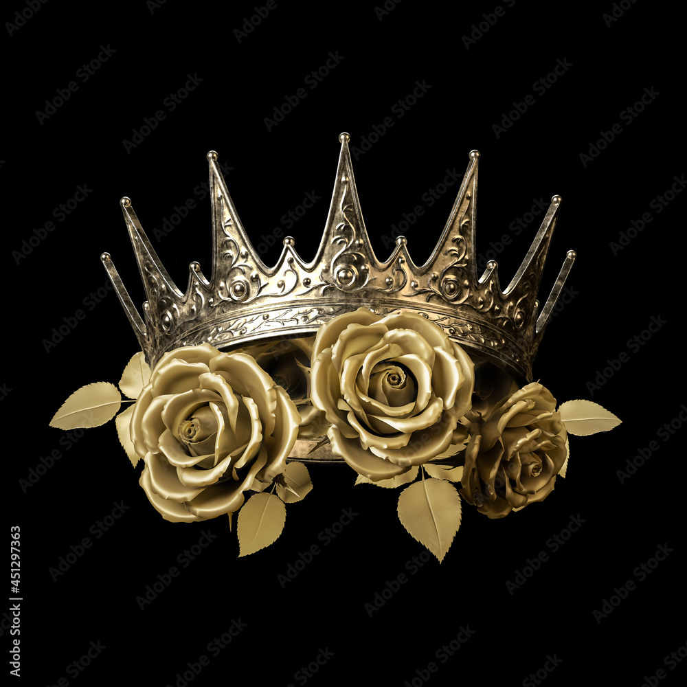 Golden crown with roses on black background Stock  display picture 1