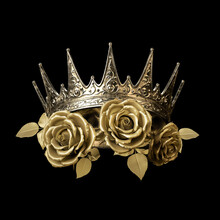 Golden Crown With Roses On Black Background 