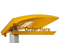 Yellow Drive Through Resturant Light And Sign Saying Order Here - Isolated On White And Room For Copy.