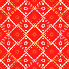 Wall Mural - ethnic pattern with geometric seamless flower in red background for fabric pattern