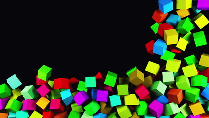 Aufkleber - 3D rendering of modern background. Computer generated abstract animation many multicolor cubes fall on top and fill the entire screen