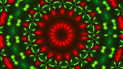 Poster - Beautiful kaleidoscope with neon flowers - fractal 3d rendering backdrop, computer generating background