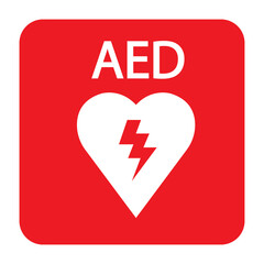 Wall Mural - AED,automated external defibrillator / aed sign with heart and electricity symbol flat vector icon	
