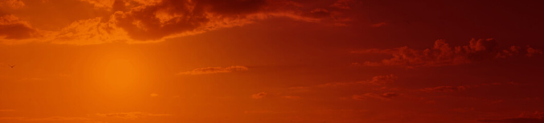 Wall Mural - orange red sunset. toned sky with clouds. gradient. colorful sky background with copy space for desi