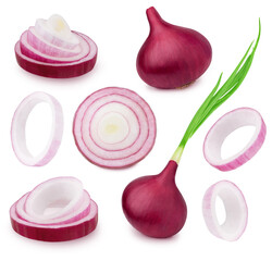 Wall Mural - Big collection of a red onion isolated on white background.