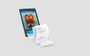 Poster - Online shopping concept, shopping for shoes online on digital tablet and details payment. Online payment, Banking. financial and e commerce.