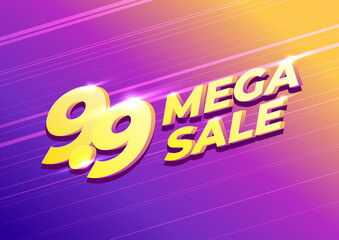 9.9 Shopping day sale poster or flyer design. 9.9 Mega sale online banner.