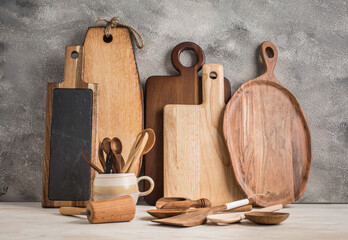 Wall Mural - Collection of wooden kitchen utensils