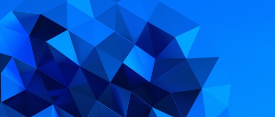 3d render, abstract blue crystal background, faceted texture, macro panorama, wide panoramic polygonal