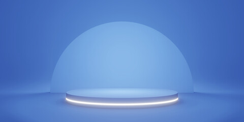 Poster - blank blue gradient background with circle glowing product display platform. empty studio with podiu