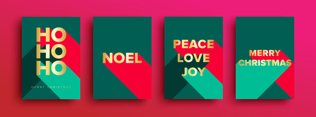 Wall Mural - set of luxury christmas cards - merry christmas card set with luxury gold foil typography lettering.