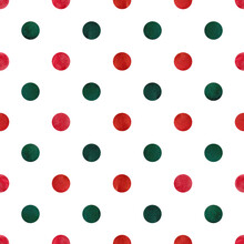 A Pattern With Red And Green Polka Dots. Watercolor Pattern. Background With Circles. Seamless Pattern For Wallpaper. Green, Red.