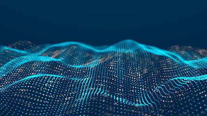 Leinwandbilder - Futuristic wave with many dots. Abstract motion background of colored dots. Technology or science. 3d