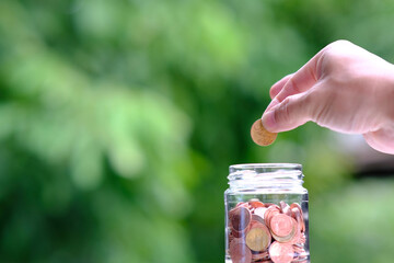 Sticker - Coins on table background and saving money and business growth concept, finance and investment concept, invest it to make it grow even more, Growth money of profitability of professional investment 