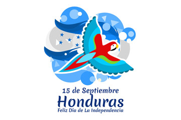 translation: september 15, honduras, happy independence day. happy independence day of honduras vect
