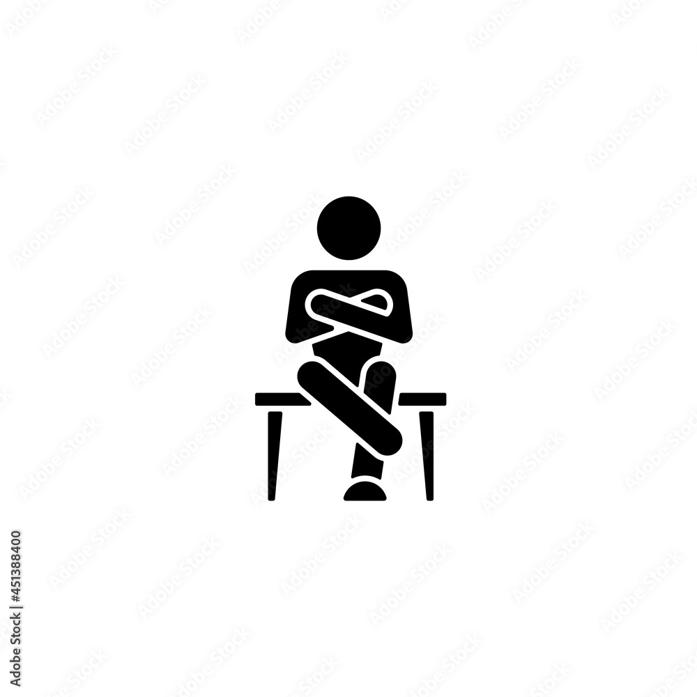 Closed Body Language Black Glyph Icon Crossed Legs Arms Showing Discomfort Person With Closed 