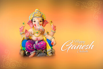 Happy Ganesh Chaturthi Greeting Card design with lord ganesha idol