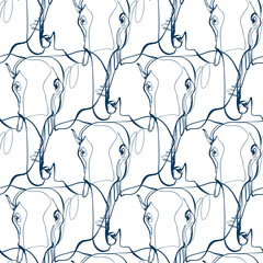 Wall Mural - elephant animal art line vector modern seamless pattern print white