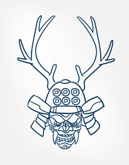 Wall Mural - oni samurai mask vector line art sketch japanese design isolated