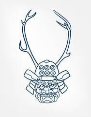 Wall Mural - oni samurai mask vector line art sketch japanese design isolated