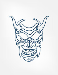Wall Mural - oni samurai mask vector line art sketch japanese design isolated